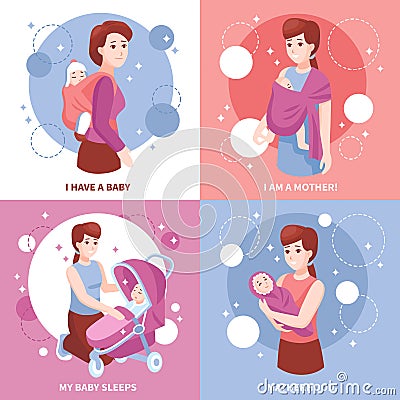 Motherhood Sleeping Babies Concept Vector Illustration