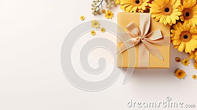 Mothering Sunday Gift Decoration On Solid White Background: Flat Lay, Top View Stock Photo