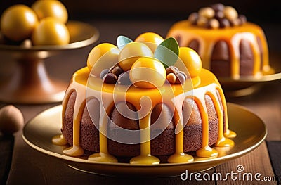 Mothering Sunday, International Women's Day, traditional dessert, Mother's cake, simnel cake with marzipan balls Stock Photo