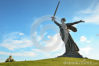 Motherland, a huge and famous statue in the Russian city of Volgograd. It rises on Mamaev Kurgan Stock Photo