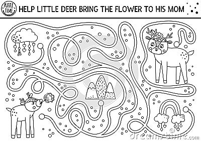 Mothers day black and white maze for children Vector Illustration