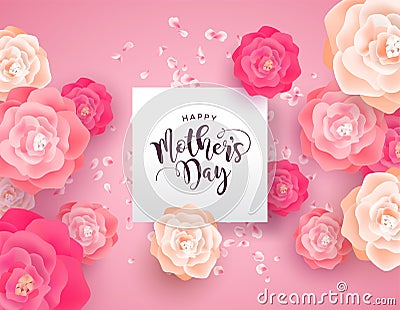 Happy Mothers Day card of pink spring rose flowers Vector Illustration