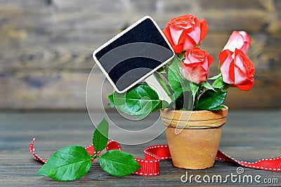 Mothers Day card with red roses and blank blackboard Stock Photo