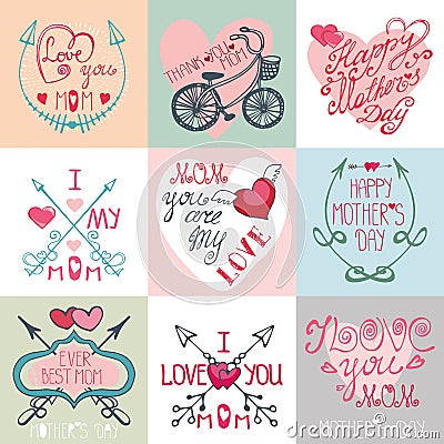 Mothers day cards set.Arrows, decor elements Vector Illustration