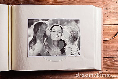 Mothers day composition. Photo album, black-and-white picture. W Stock Photo