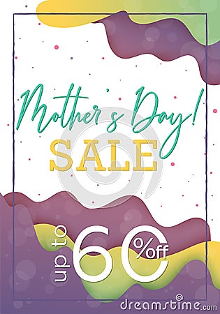 Mothers Day discount banner, colorful papercut template for business Vector Illustration