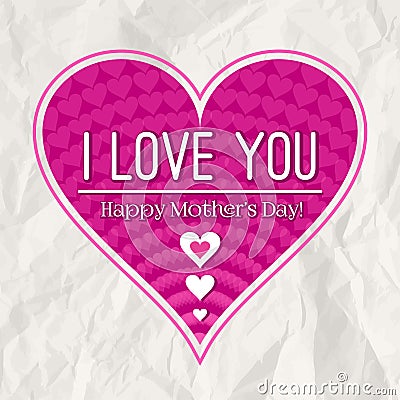 Mothers day greeting card with pink heart over paper backgrou Vector Illustration