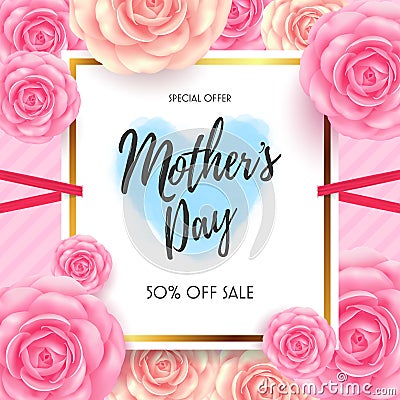 Mothers Day Sale with beautiful flower for Voucher Discount Vector Illustration