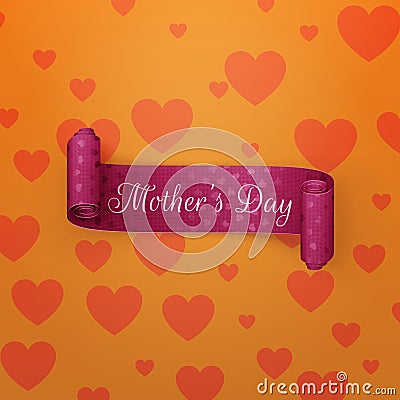 Mothers Day Text ob purple greeting scroll Ribbon Vector Illustration