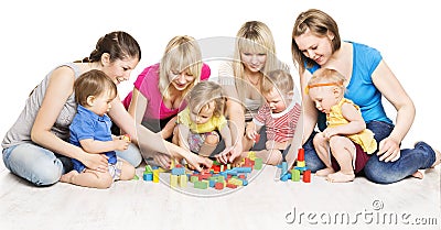 Mothers and Kids Group Playing Toys, Mother Play with Baby Stock Photo