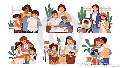 Mothers take care of their kids Vector Illustration