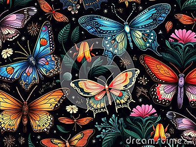 Moths seamless pattern Made With Generative AI illustration Cartoon Illustration