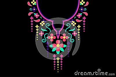 Motif Aztec floral leaves vine paisley collar shirts and blouses neckline ethnic pattern. Vector Illustration