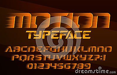 Motion alphabet font. Fast speed effect letters and numbers. Vector Illustration
