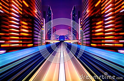 Motion blur future vehicle moving in city road or rail. Stock Photo