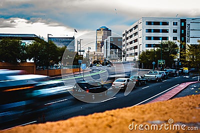 Motion blur Photo of cars coming into Tuscon, Arizona. Editorial Stock Photo