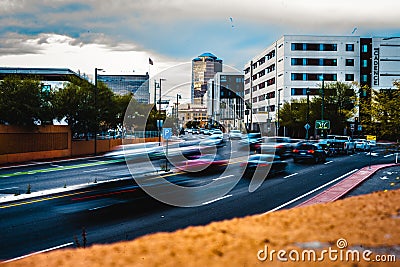 Motion blur Photo of cars coming into Tuscon, Arizona. Editorial Stock Photo