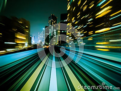 Motion blur train moving in city rail tunnel. Stock Photo