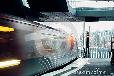 Motion blur train at the subway station Stock Photo