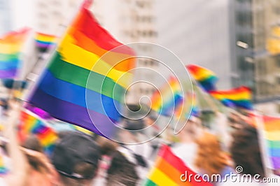 Motion blurred picture of gay rainbow flags Stock Photo