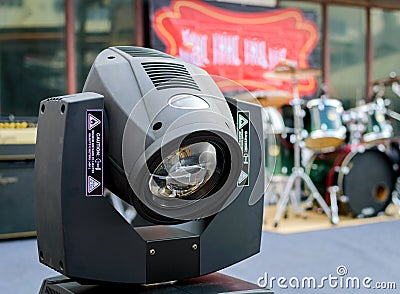 Motion concert spotlight illumination equipment and projectors ready to work Stock Photo