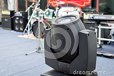 Motion concert spotlight illumination equipment and projectors ready to work Stock Photo