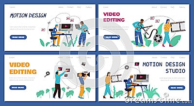 Motion design and video editing services web banners, flat vector illustration. Vector Illustration