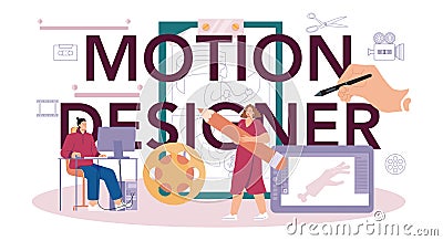 Motion designer typographic header. Artist create computer Vector Illustration