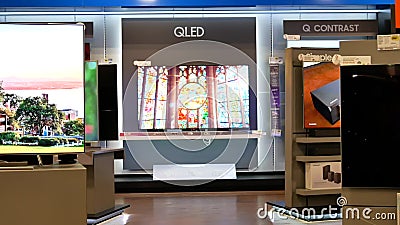 Motion Of Display New Qled Samsung Tv On Sale Stock Footage - Video of business, display: 98653350