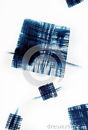 Motion dynamics of an abstract composition of four small and one large squares Stock Photo