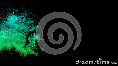 Motion green and blue gradient ink abstract with black background dust explosion design powder Stock Photo