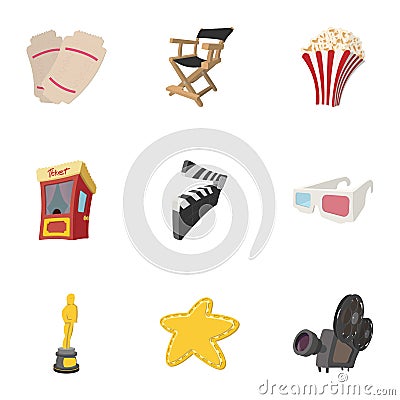 Motion picture icons set, cartoon style Vector Illustration