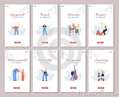 Motivate Social Media Stories Text Party Style Set Vector Illustration