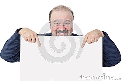 Motivated businessman holding a blank white sign Stock Photo