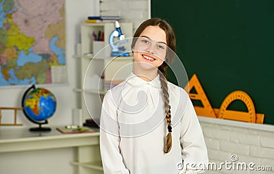 Motivating and engaging students. First day of school. Happy schoolgirl. Little schoolgirl back to school. Small Stock Photo