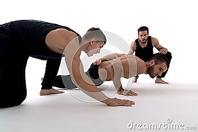 Motivating man doing push ups. Strength and motivation. Stock Photo