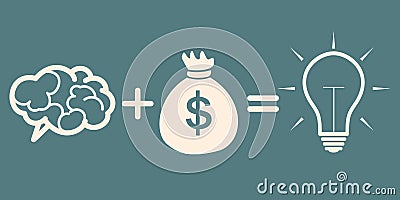 Motivation concept. brain plus money = idea Vector Illustration