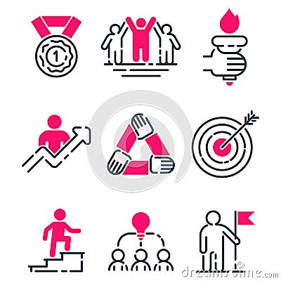 Motivation concept chart pink icon business strategy development design and management leadership teamwork growth Vector Illustration