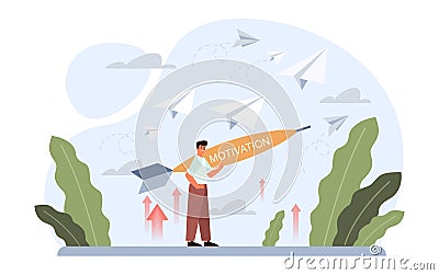 Motivation concept. Empolyee motivation for career goals achievement. Vector Illustration