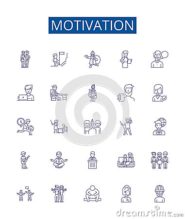 Motivation line icons signs set. Design collection of Inspire, Energize, Urge, Incite, Drive, Encourage, Stimulate, Spur Vector Illustration