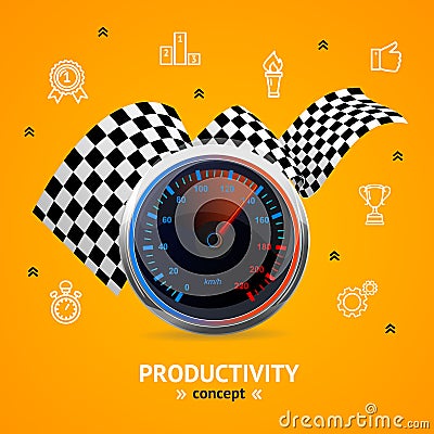 Motivation and Productivity Concept with Speedometer. Vector Vector Illustration