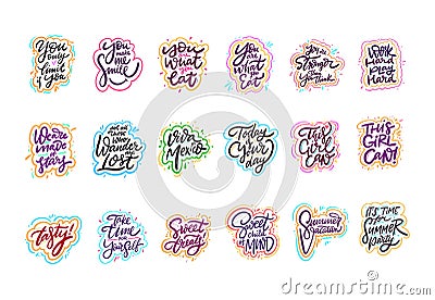 Motivation quote. Cute sign. Hand drawn vector lettering phrases set Stock Photo