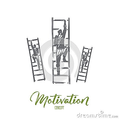 Motivation, stairs, success, career, goal concept. Hand drawn isolated vector. Vector Illustration