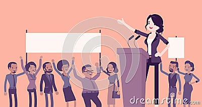 Motivational business speech, inspiring charismatic female leader Vector Illustration