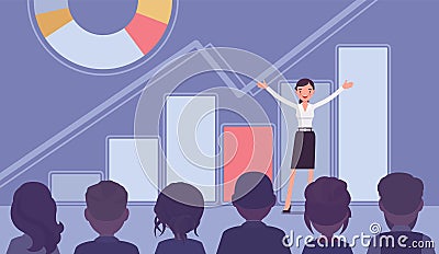 Motivational business speech, inspiring marketing, financial report Vector Illustration