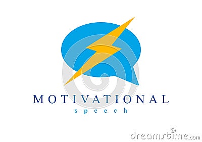 Motivational emotional speech vector concept shown with speech bubble and lightning bolt, touching monolog. Vector Illustration