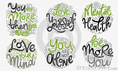 Inspirational quotes for Mental Health Day. Vector Illustration