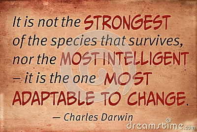 Motivational quotation by Charles Darwin about changes in life and business saying that not the strongest people survives Stock Photo