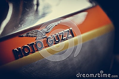 Moto Guzzi logo on a vintage motorcycle Editorial Stock Photo