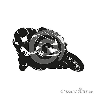 Moto racing logo, isolated vector silhouette. Motorcycle rider on road motorbike Vector Illustration